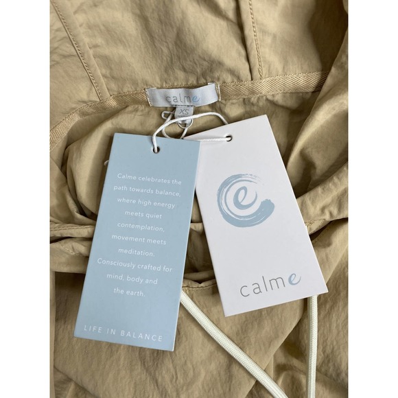 Calme by Johnny Was Tan Mix Nylon Hooded Pullover Pockets Oversized Cozy XS - Picture 9 of 9
